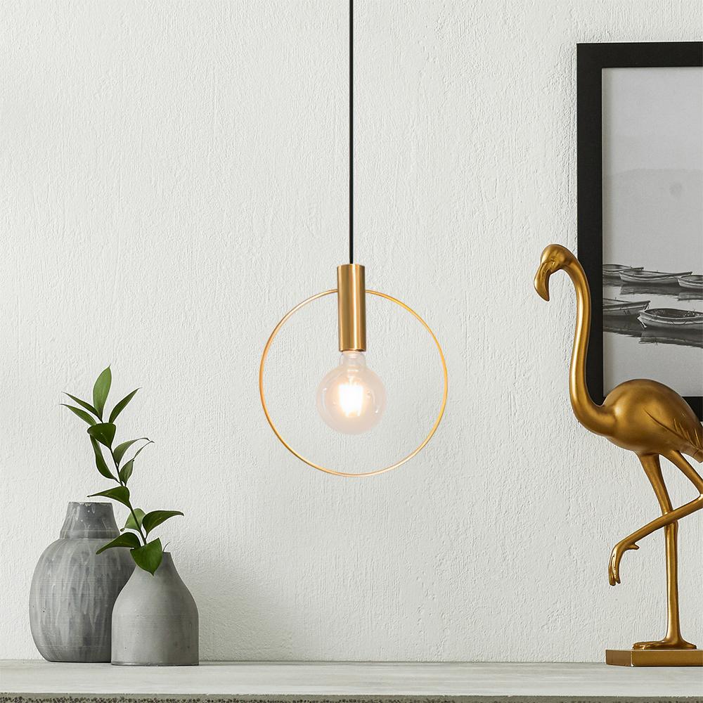 Gold Pendant Light Single Ring Metal Hanging Ceiling Lamp Bedroom Living Room