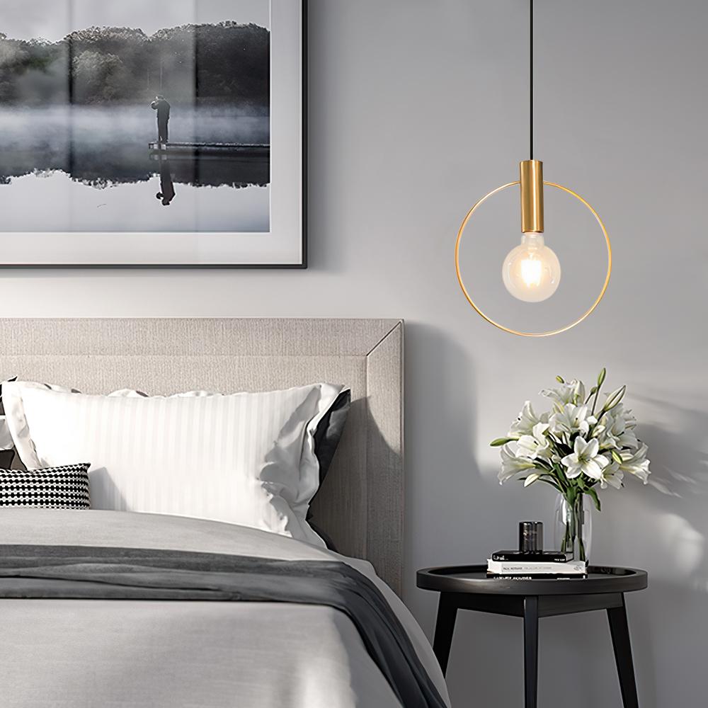 Gold Pendant Light Single Ring Metal Hanging Ceiling Lamp Bedroom Living Room