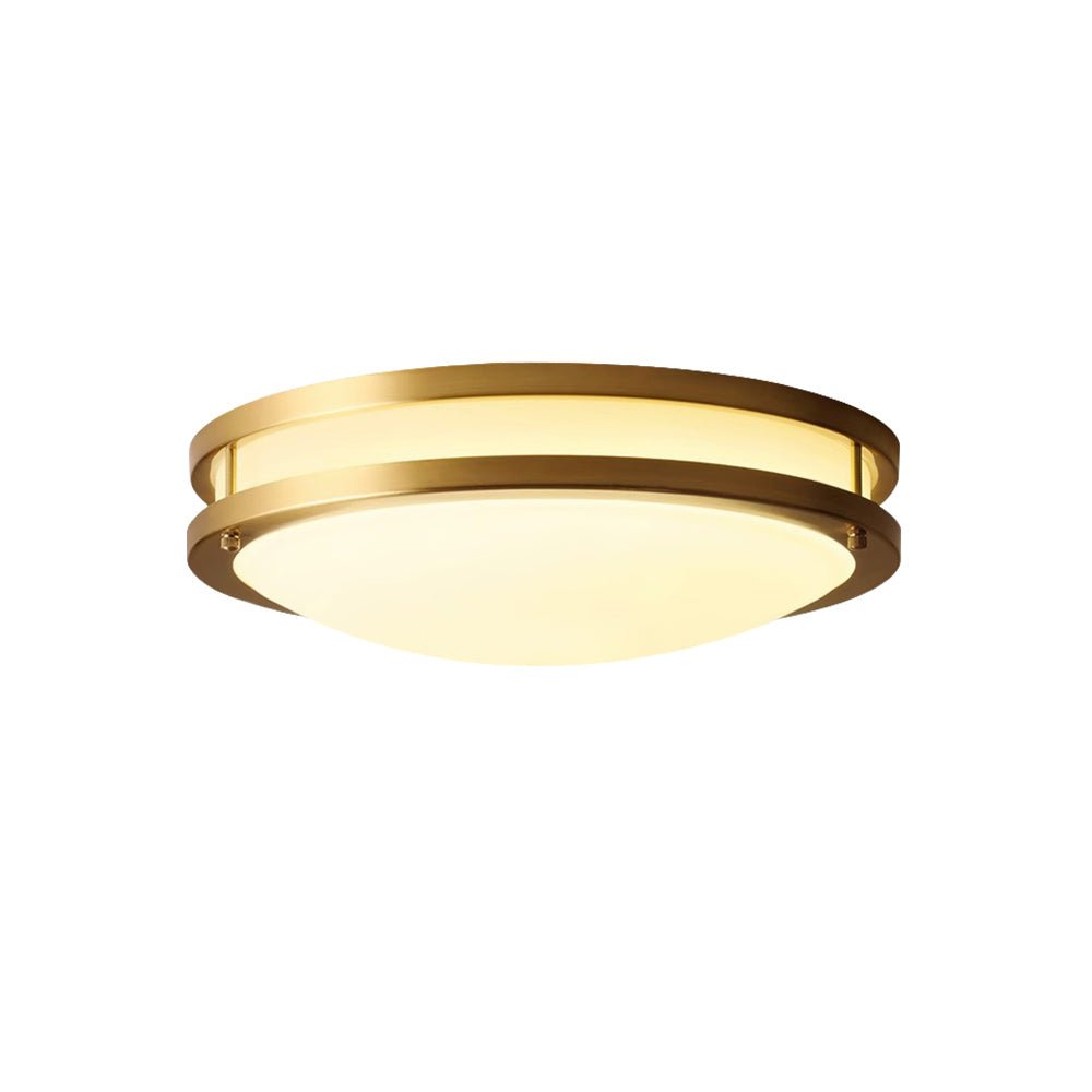 Brass Ceiling Light Round Double Ring White Glass Bowl Flush Mount Hallway Fixture