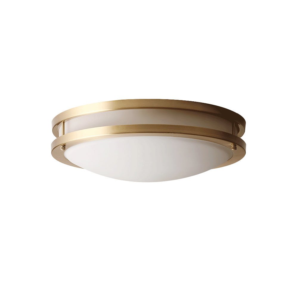 Brass Ceiling Light Round Double Ring White Glass Bowl Flush Mount Hallway Fixture