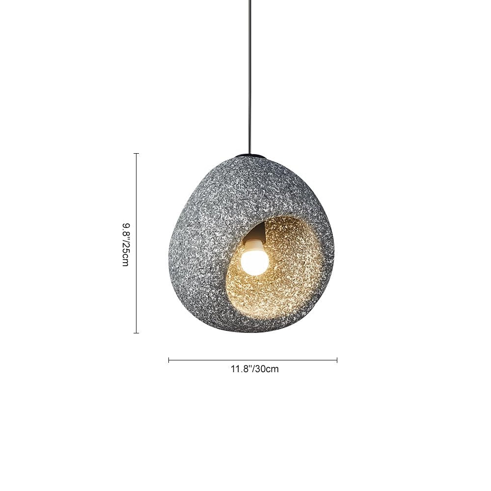 3 Light Pendant Cave-Form Polystyrene Round Stone Texture Hanging Ceiling Light