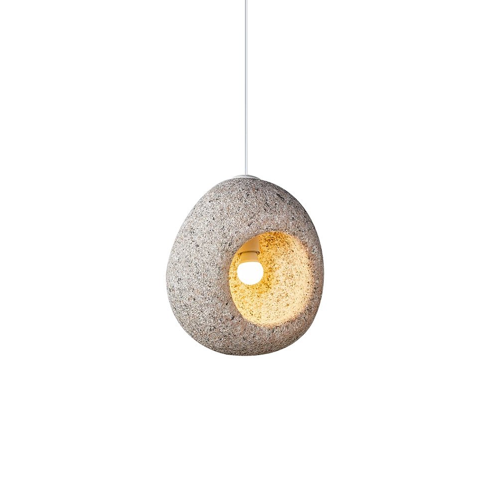 3 Light Pendant Cave-Form Polystyrene Round Stone Texture Hanging Ceiling Light