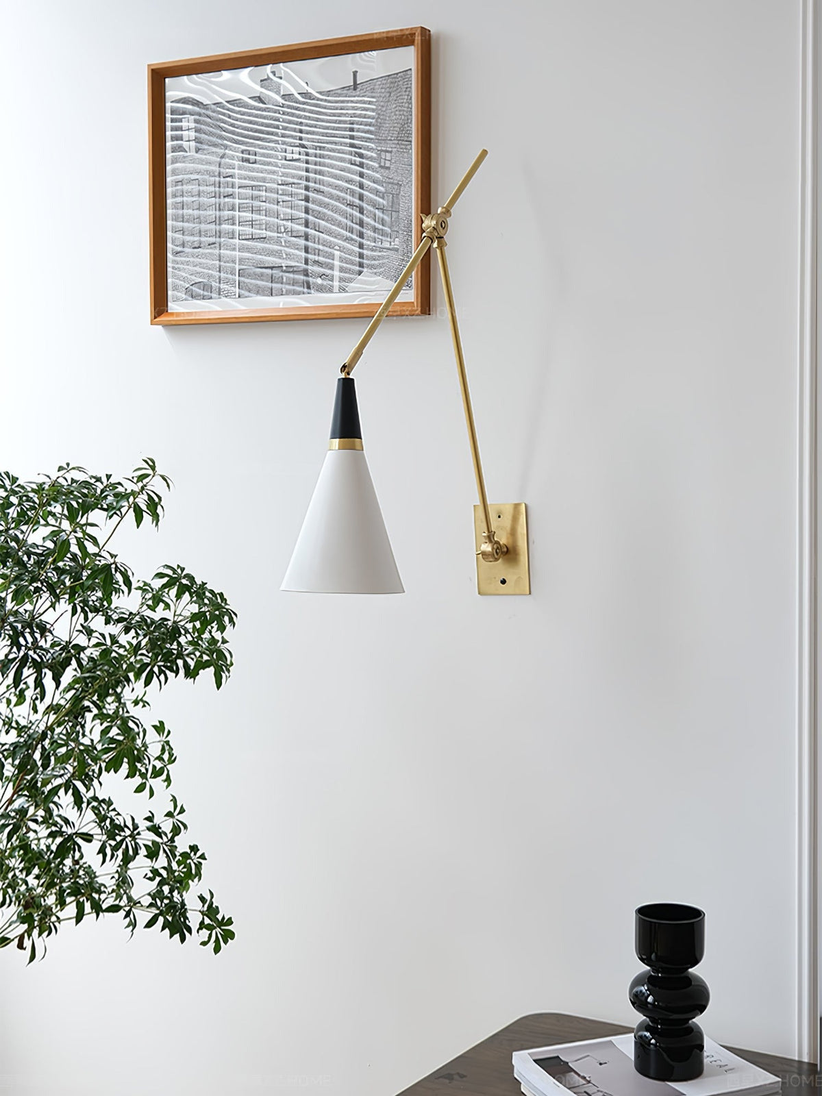 Perspective showing full rotation capability of wall sconce arm