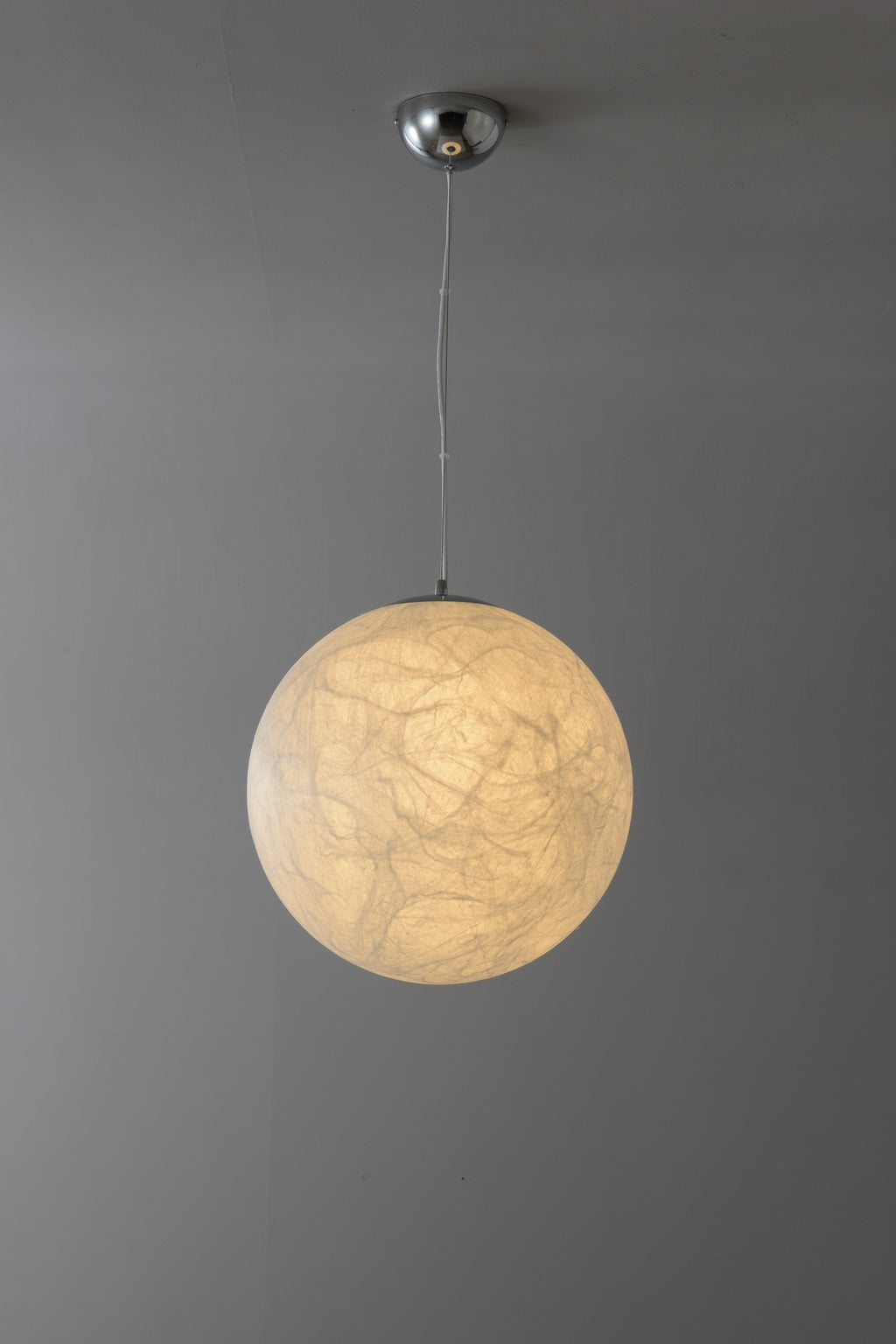 Natural mulberry silk globe pendant real photograph complete illuminated front view