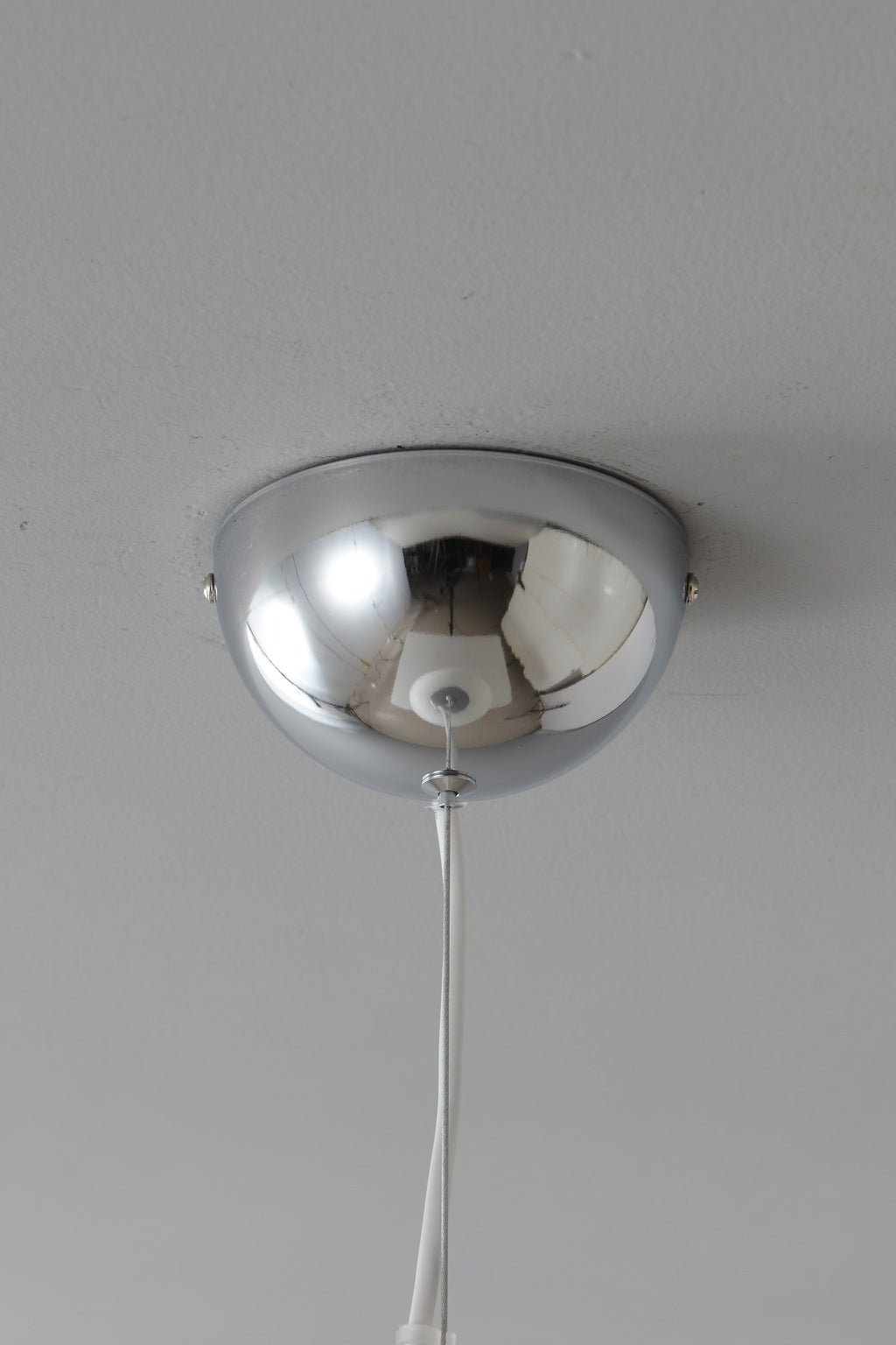 Natural mulberry silk globe pendant real photograph chrome canopy detail