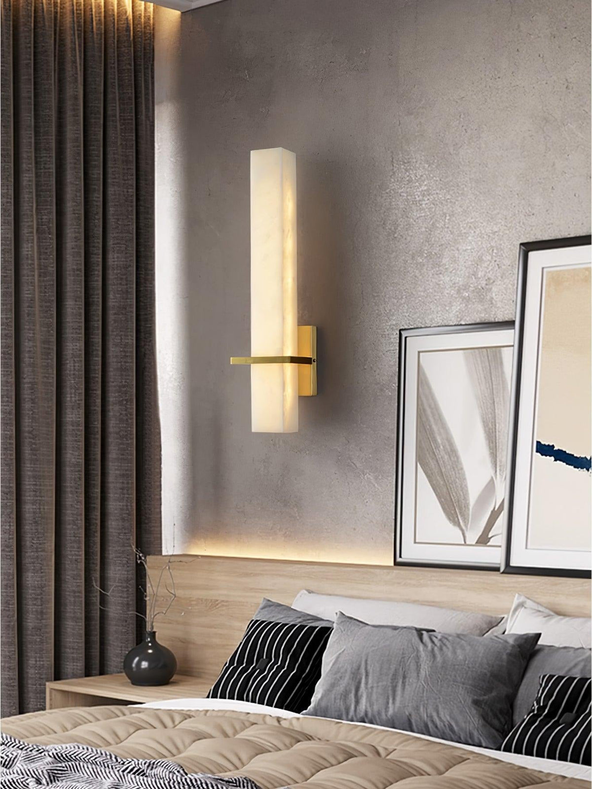 Sconce installed in hallway, mid-tone warm lighting