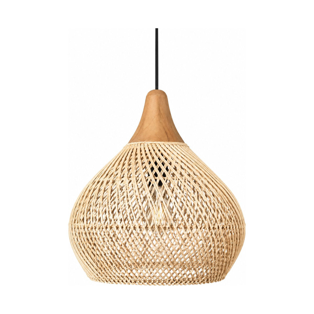 Teardrop Woven Rattan Pendant Light on a white background