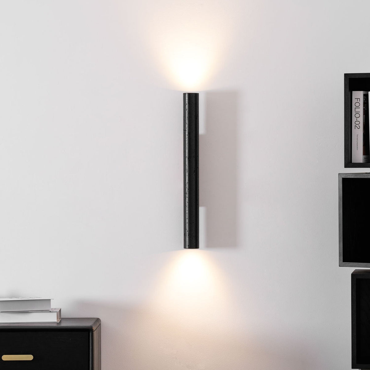 Two tall 23.6 in models flanking dining room artwork display