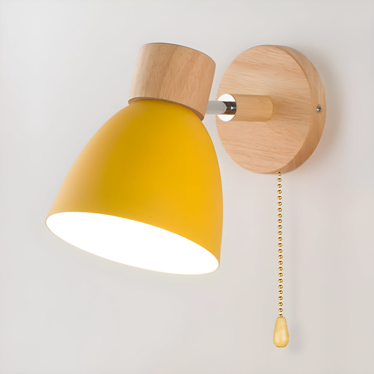 Wall Lamps for Bedroom Wood Nordic Sconce Dome Shade Pull Chain Switch Bedside