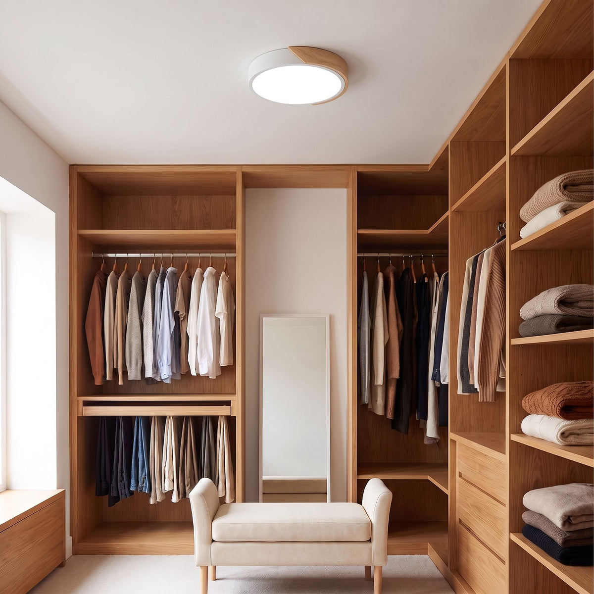 The 23 cm ultra thin LED oyster ceiling light in a dressing room