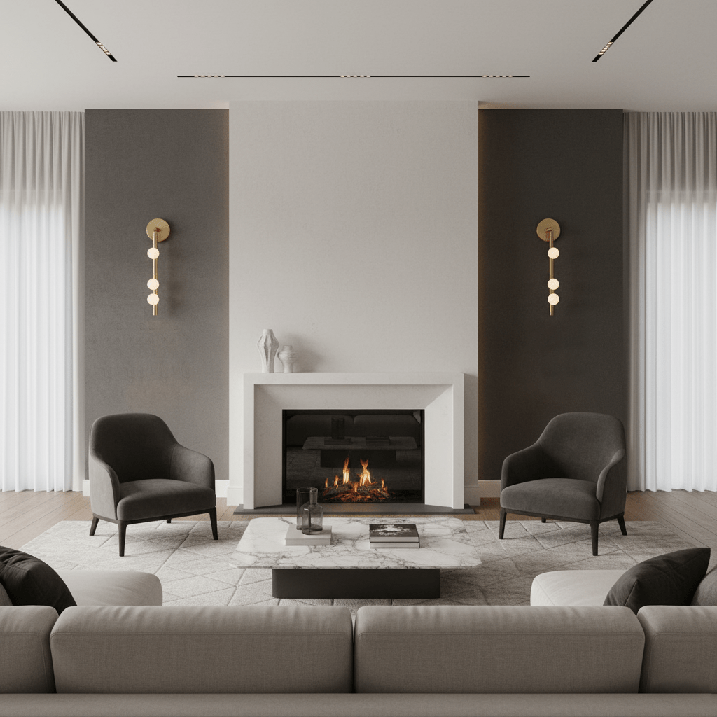 Vouga three-head sconce with direct overhead lighting