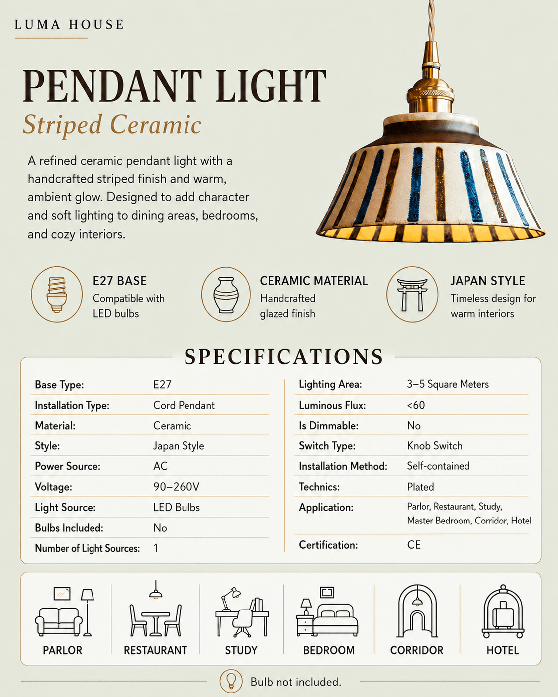 Wei | Retro Ceramic Pendant Light - Luma House