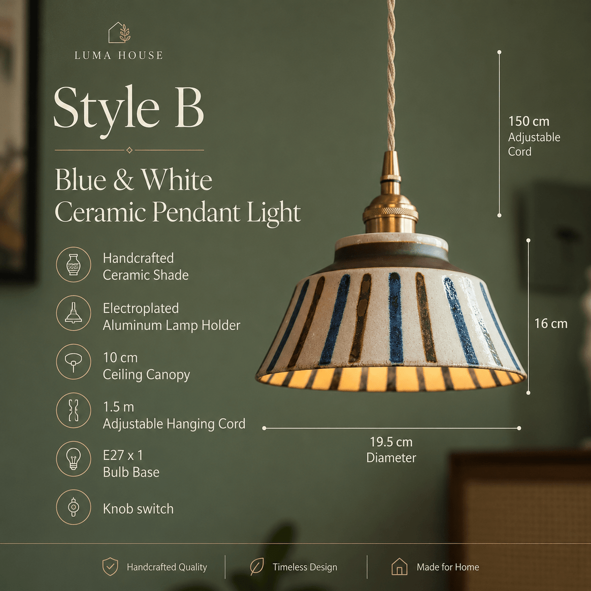Wei | Retro Ceramic Pendant Light - Luma House