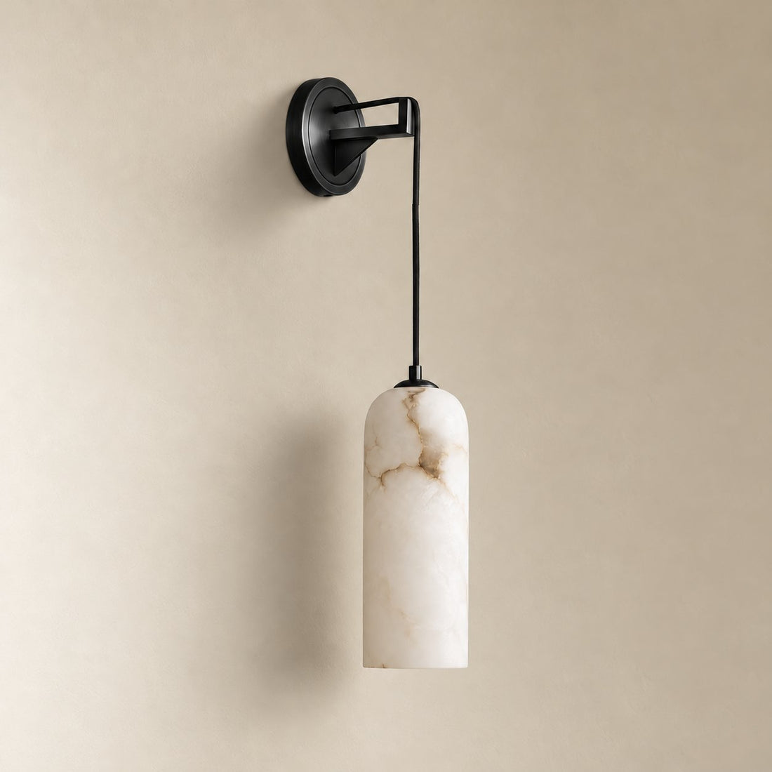 Brass Wall Sconce Alabaster Cylinder Shade Hanging Cord Marble Pendant Indoor Lighting