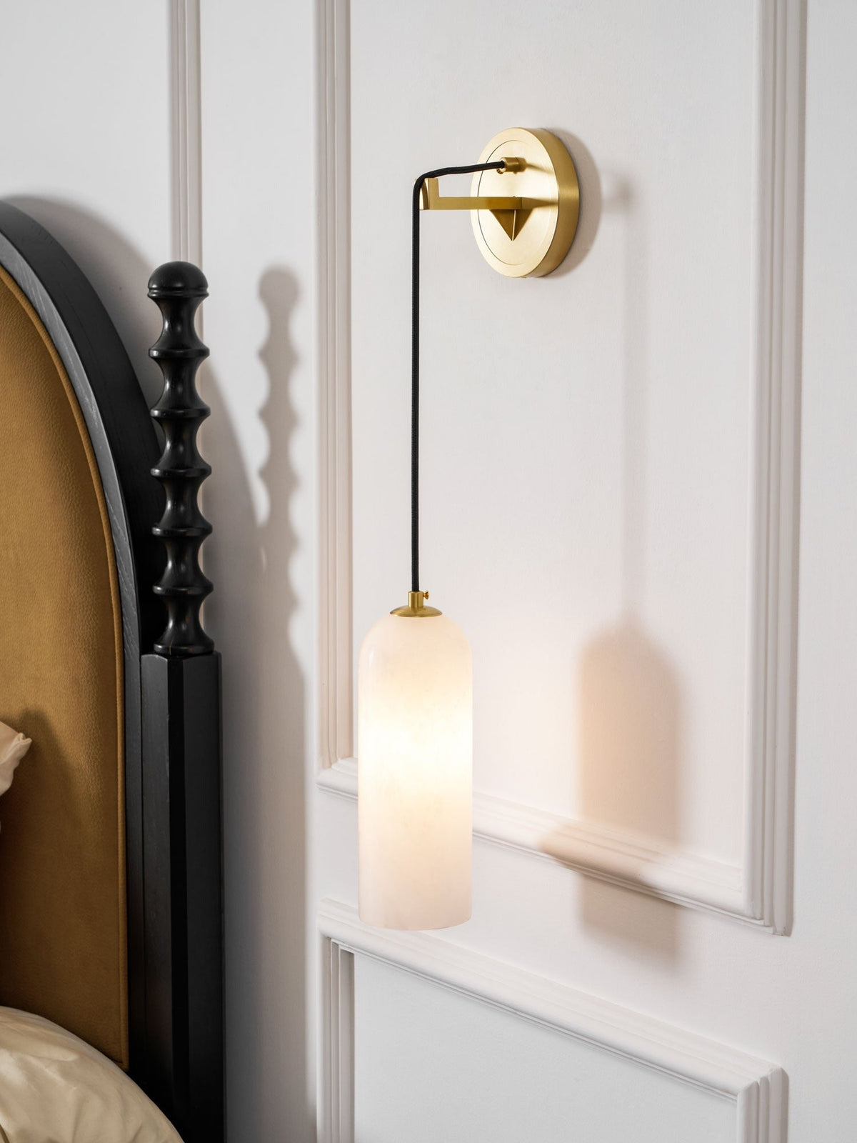 Zêzere sconce with brass hardware, lifestyle scene