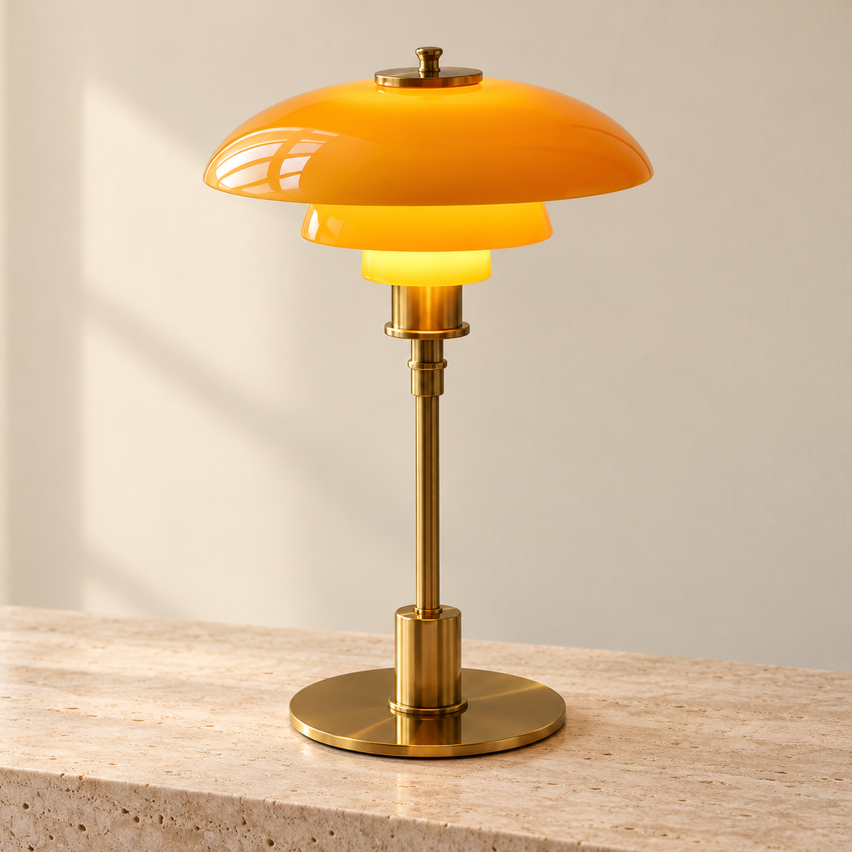 LED Lights for Home Glass Table Lamp Tiered Dome Shade Brass Base Bedside Desk