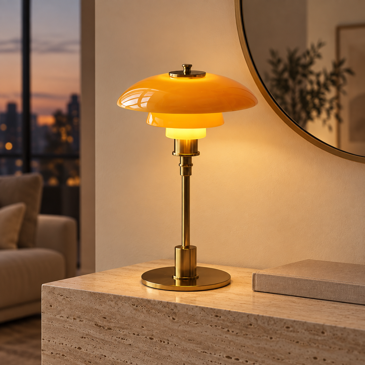 LED Lights for Home Glass Table Lamp Tiered Dome Shade Brass Base Bedside Desk