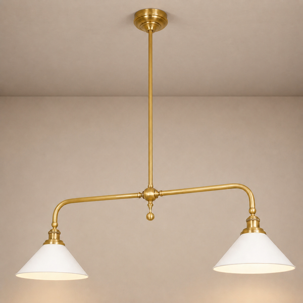 Brass Chandelier 2-Light Linear White Cone Shades Ceiling Mount Kitchen Island