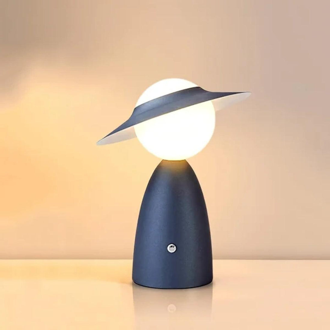Figure-Shaped Metal Table Lamp Frosted Globe Shade Hat Design Cordless Bedside Nightstand Light
