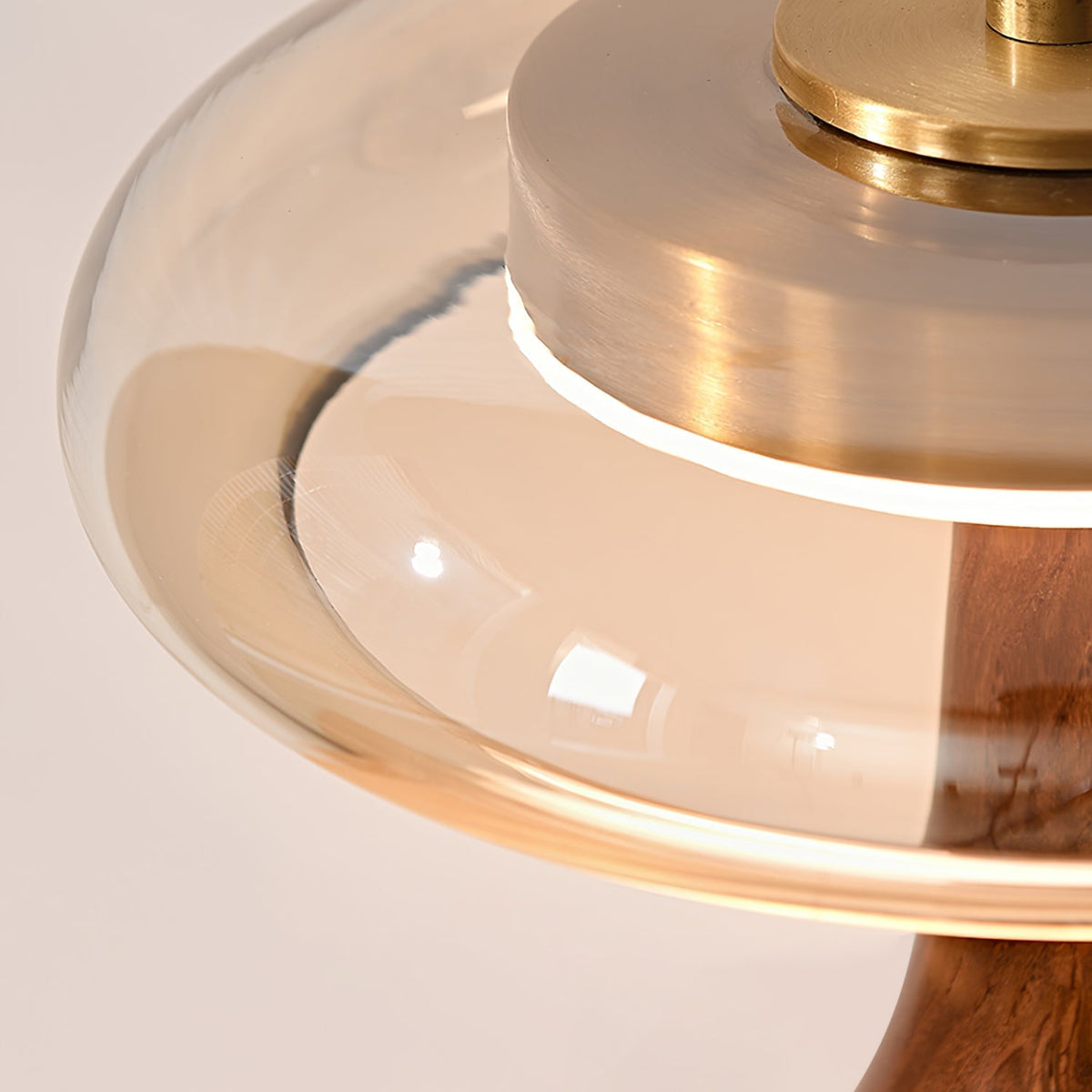 Glass Mushroom Lamp Amber Dome Shade Wood Base Dimmable Bedside Table Night Light