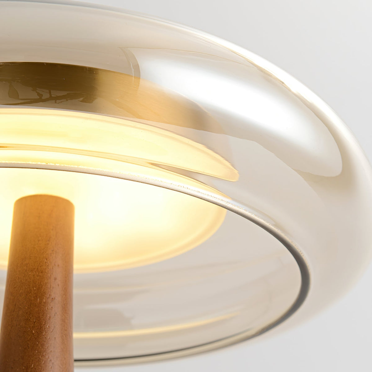 Glass Mushroom Lamp Amber Dome Shade Wood Base Dimmable Bedside Table Night Light