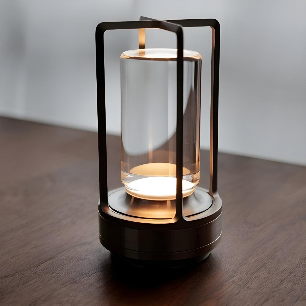 Rechargeable Table Lamp Caged Crystal Glass Cylinder Cordless Dimmable Bedside Light