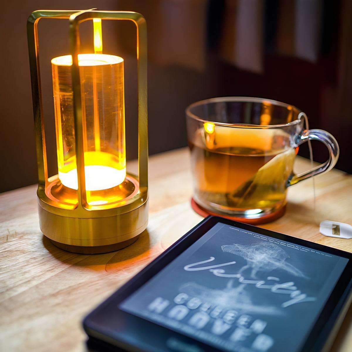 Rechargeable Table Lamp Caged Crystal Glass Cylinder Cordless Dimmable Bedside Light