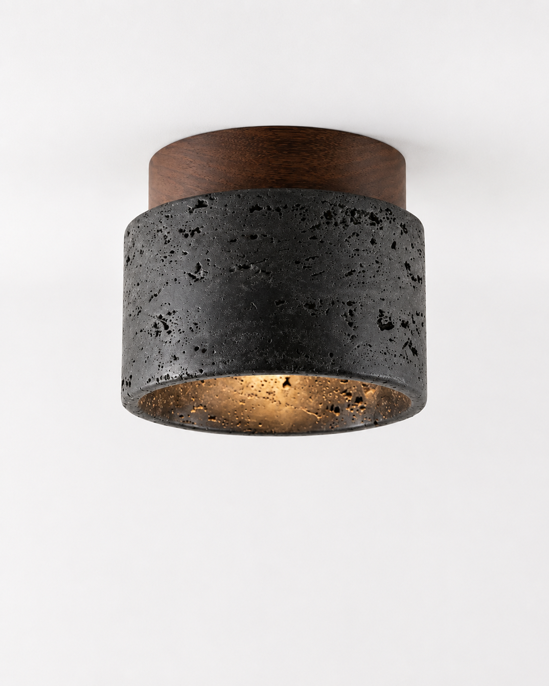 Ceiling Lights Travertine Drum Shade Walnut Wood Canopy Flush Mount Fixture