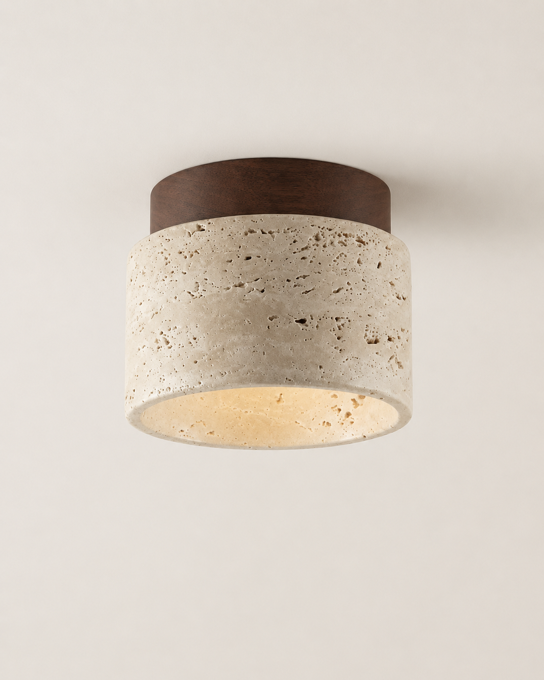 Ceiling Lights Travertine Drum Shade Walnut Wood Canopy Flush Mount Fixture