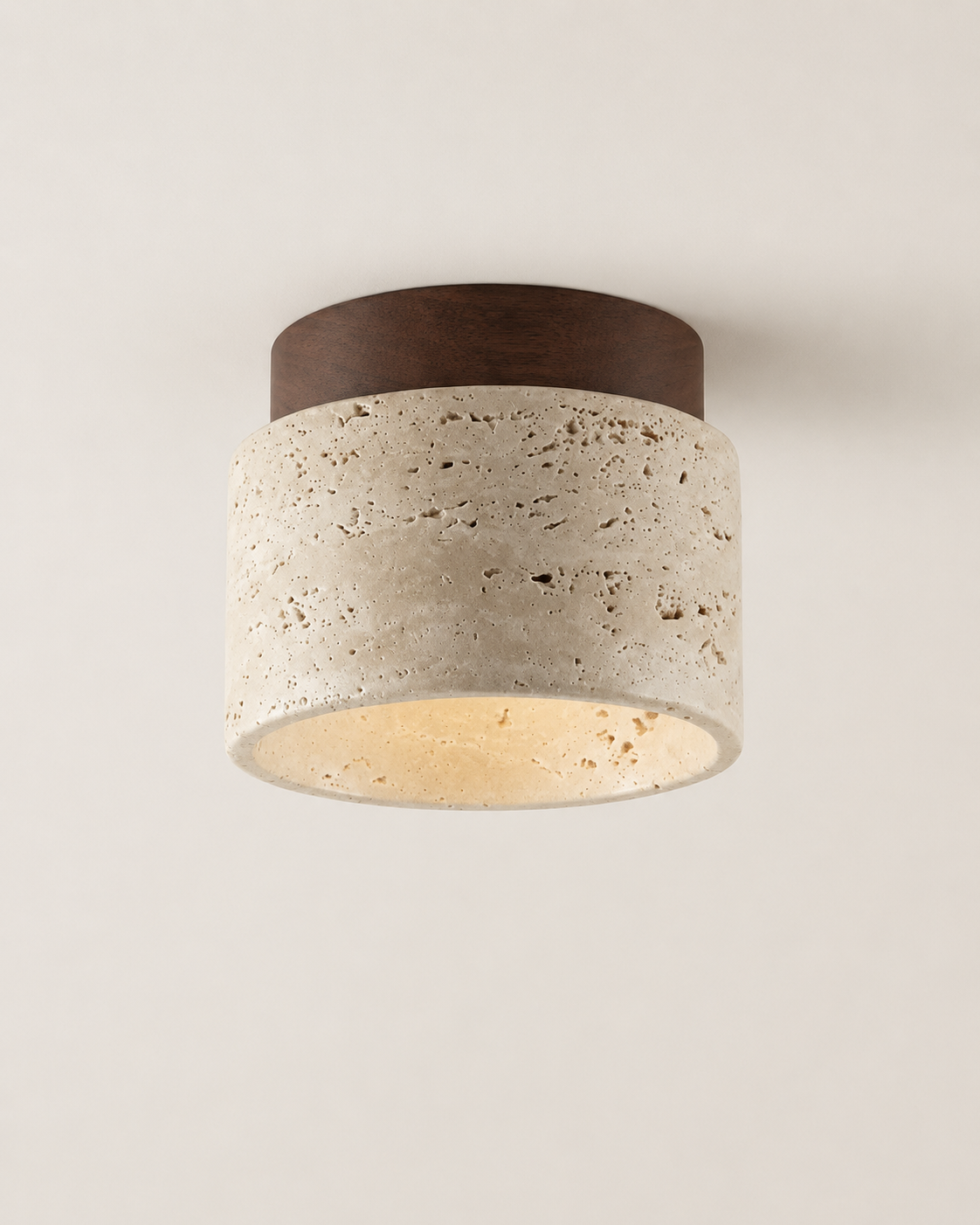 Ceiling Lights Travertine Drum Shade Walnut Wood Canopy Flush Mount Fixture