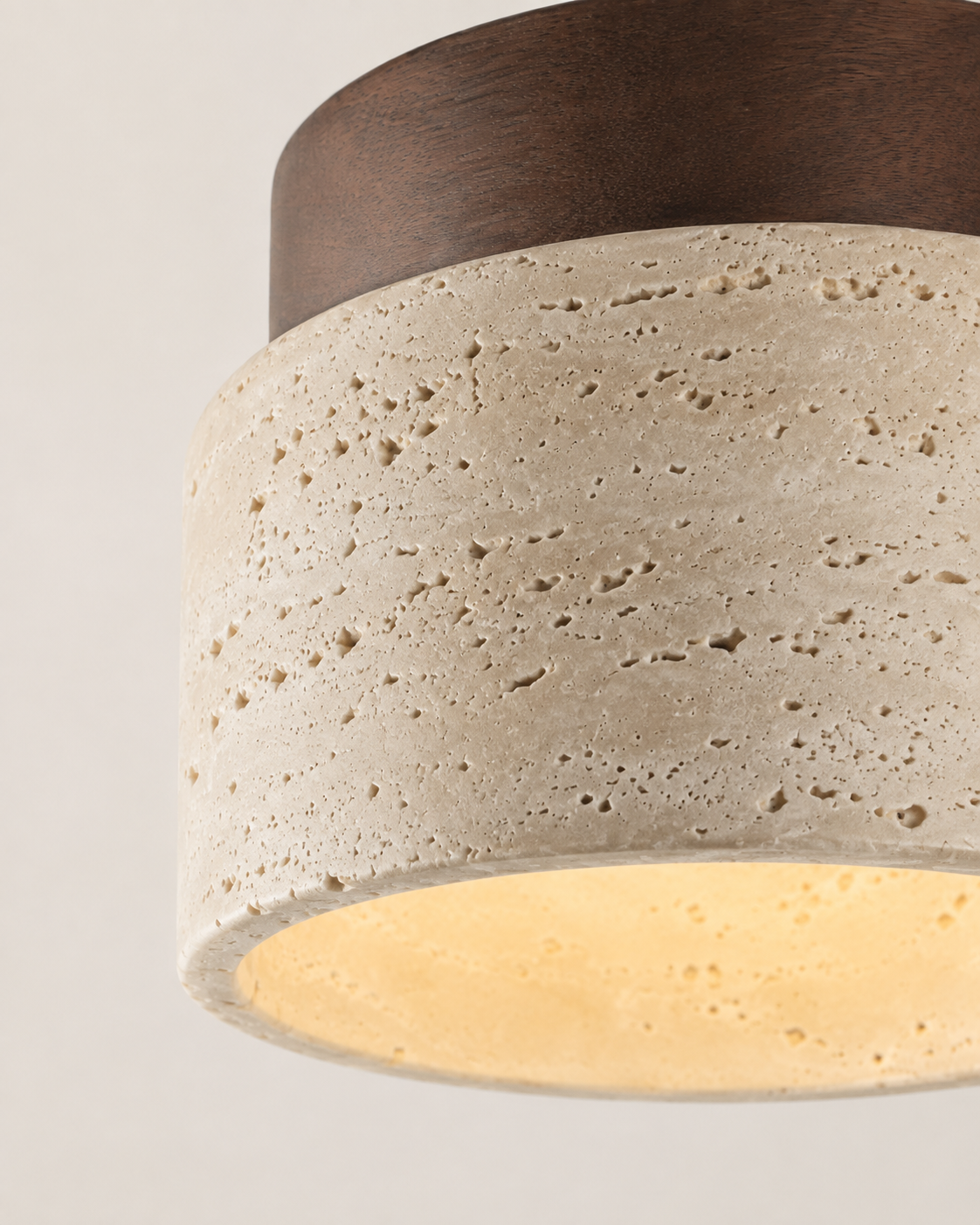 Ceiling Lights Travertine Drum Shade Walnut Wood Canopy Flush Mount Fixture