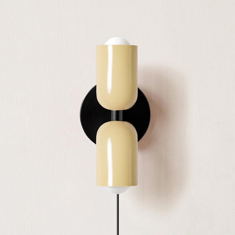 Dual Glow Wall Sconces Two Light Up Down Plug In Cord Switch Bedroom Living Room