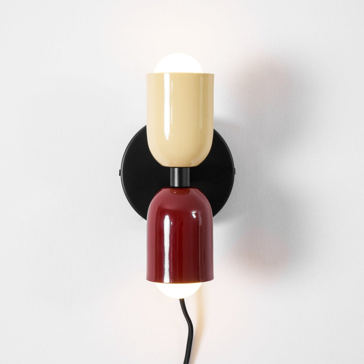 Dual Glow Wall Sconces Two Light Up Down Plug In Cord Switch Bedroom Living Room