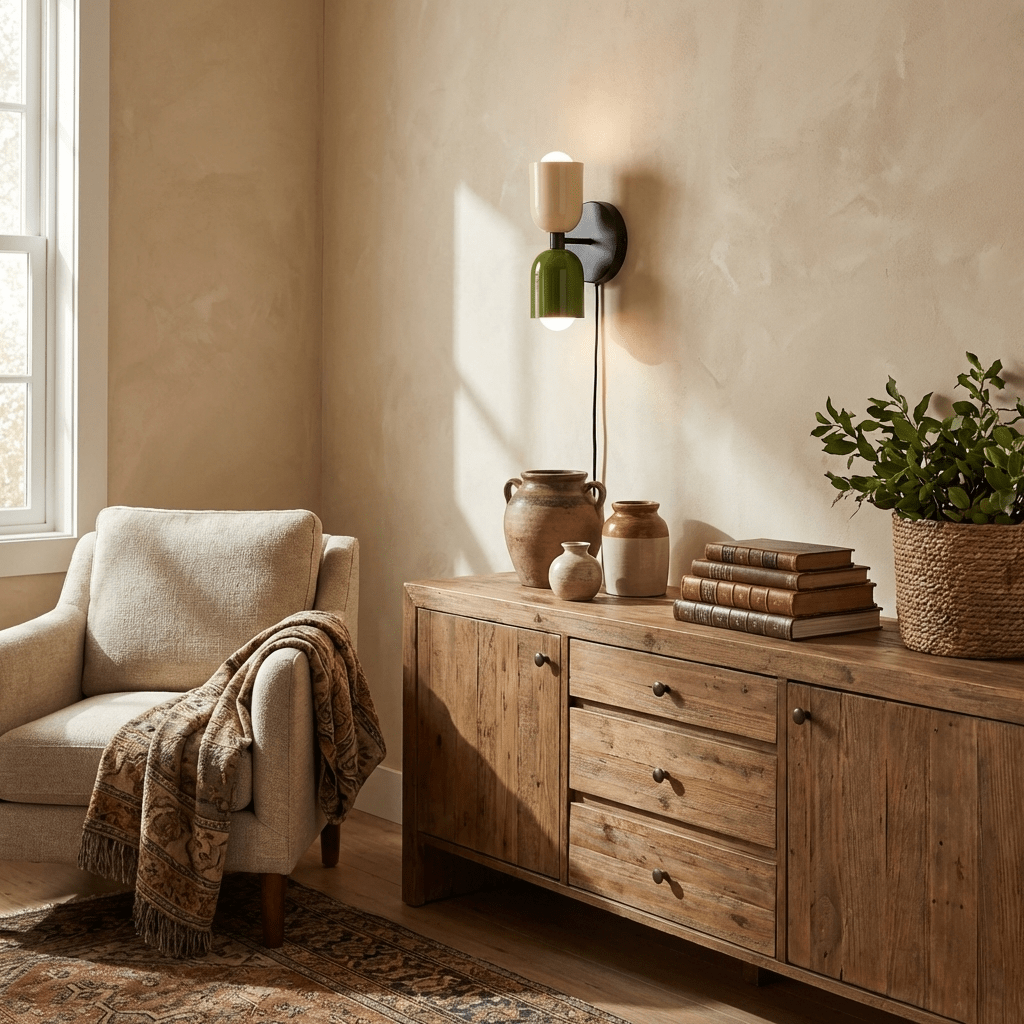 Dual Glow Wall Sconces Two Light Up Down Plug In Cord Switch Bedroom Living Room