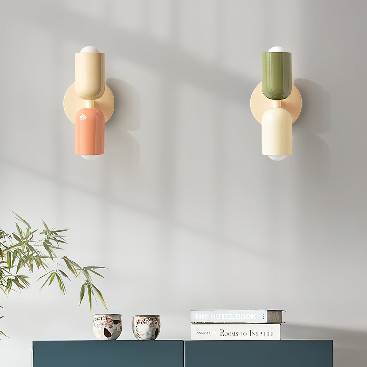 Dual Glow Wall Sconces Two Light Up Down Plug In Cord Switch Bedroom Living Room