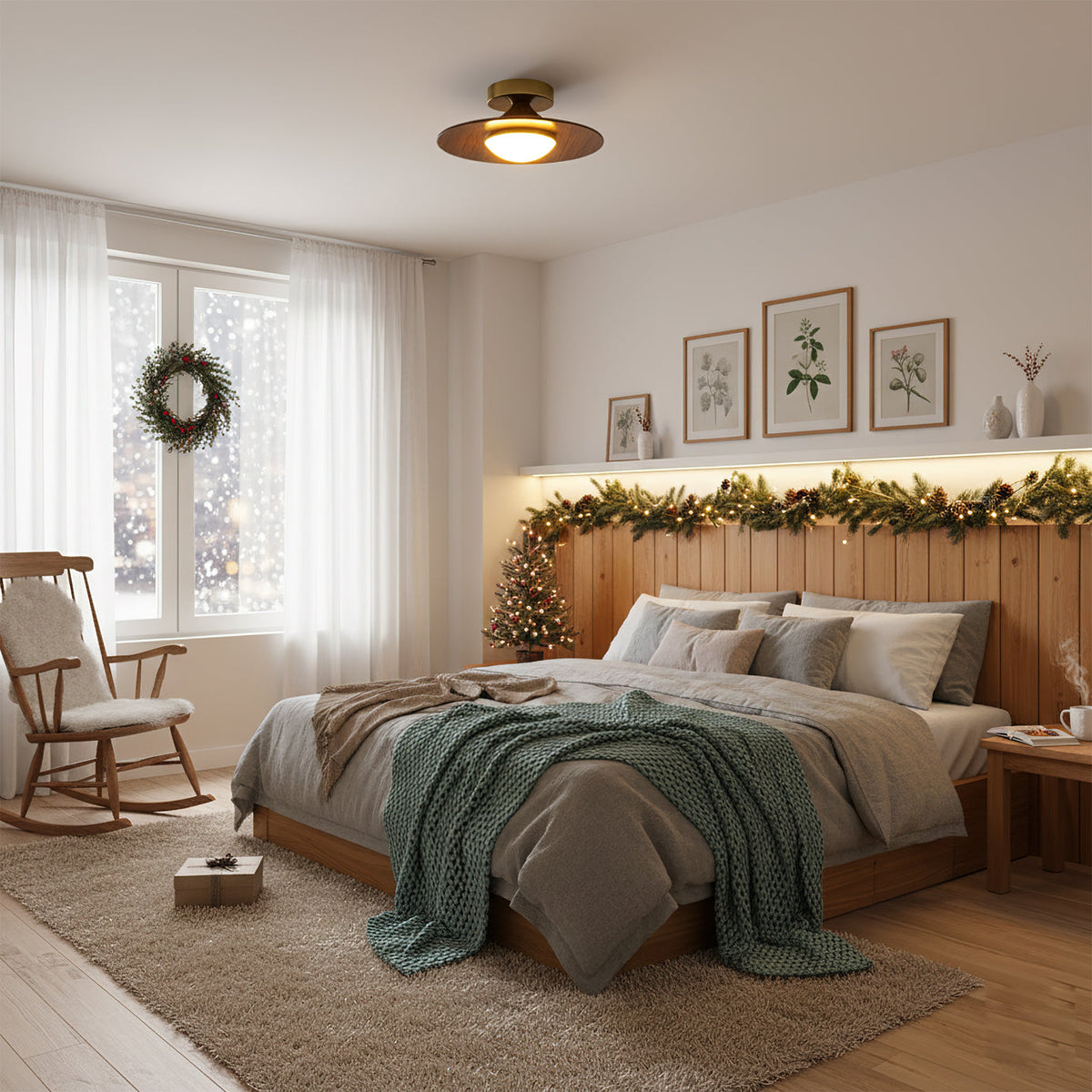 Walnut Disc Ceiling Lights Brass Canopy Semi Flush Mount Dome Shade Bedroom Hallway