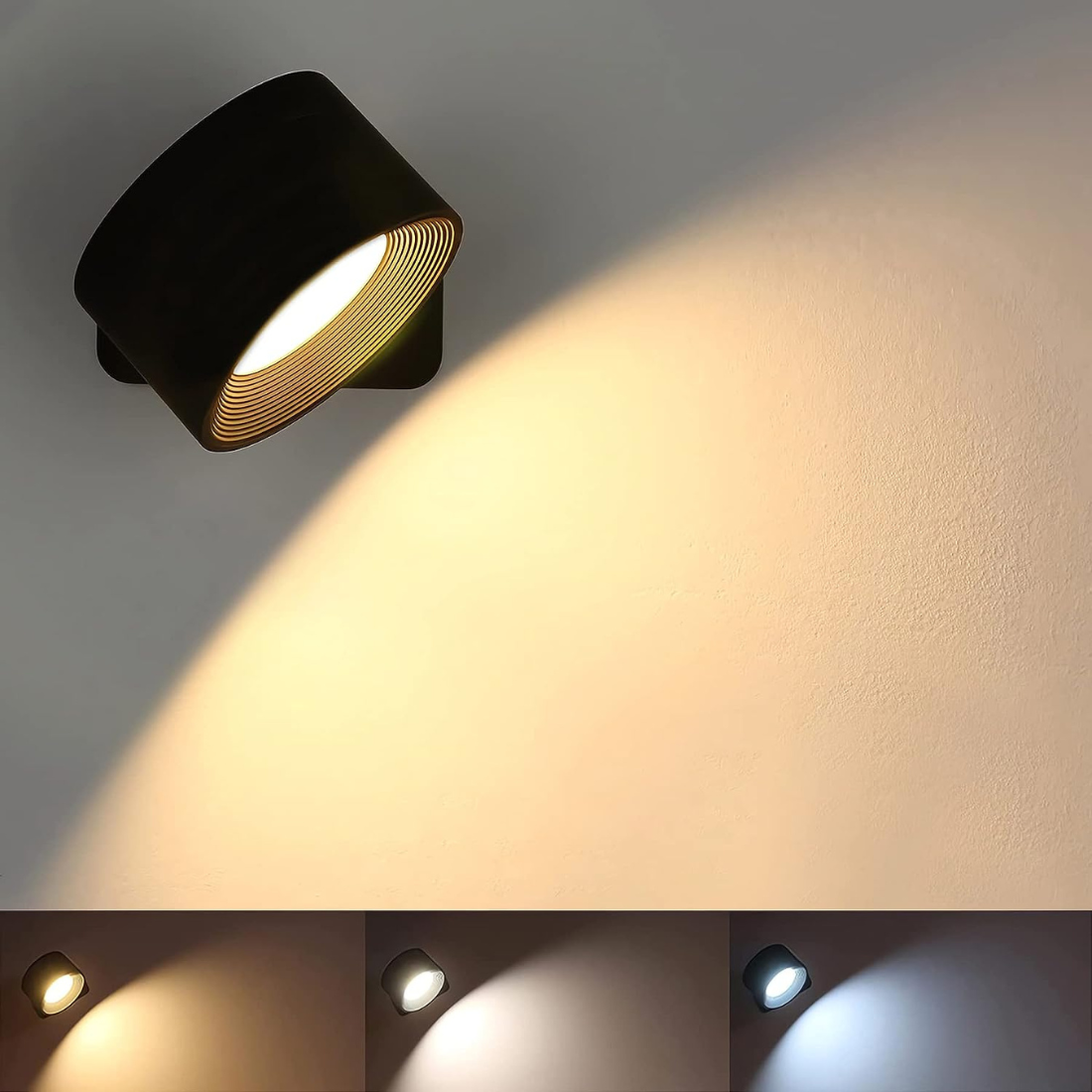Wall Light Fixture Cordless Rechargeable 360° Rotating LED Black Touch Control Bedside Reading