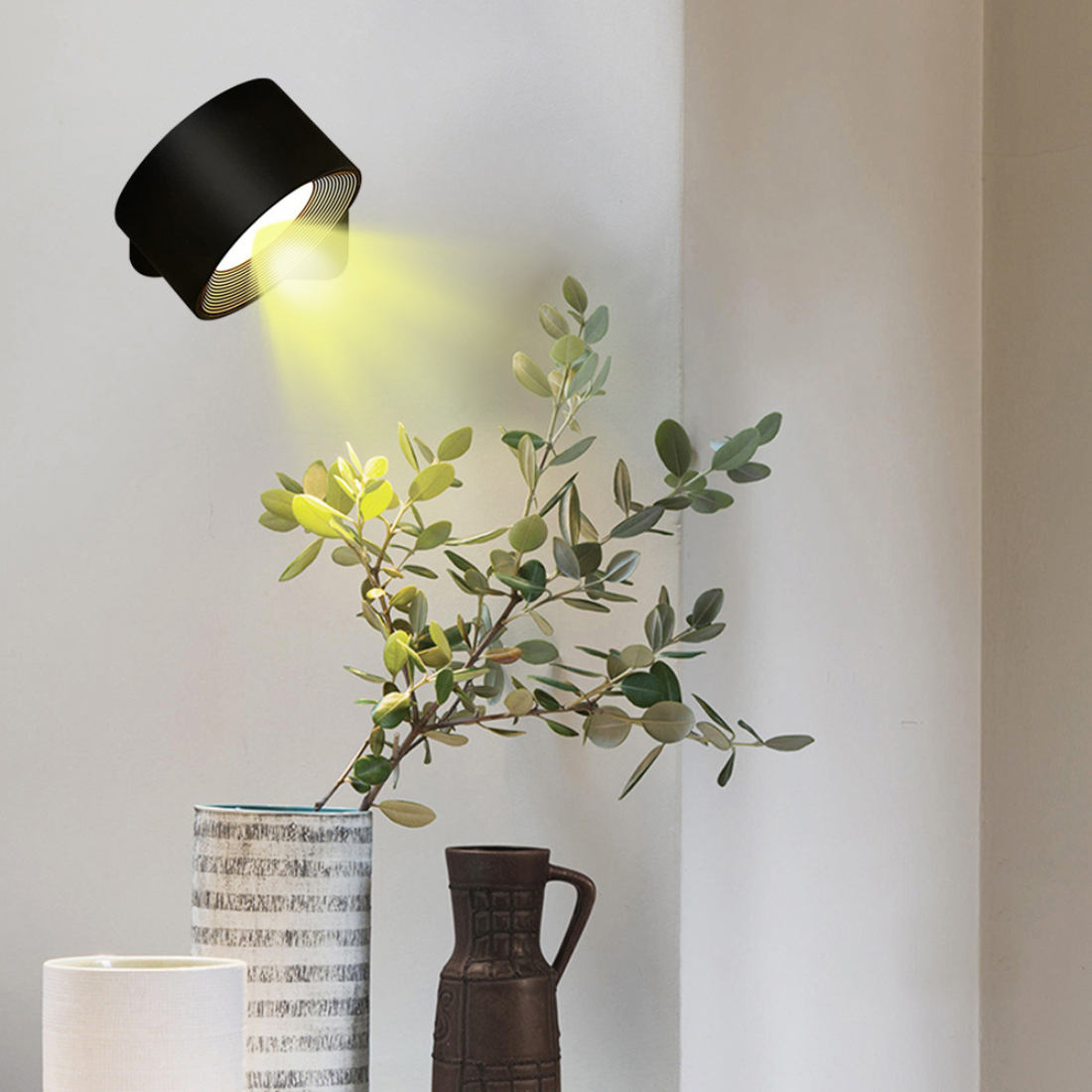 Wall Light Fixture Cordless Rechargeable 360° Rotating LED Black Touch Control Bedside Reading