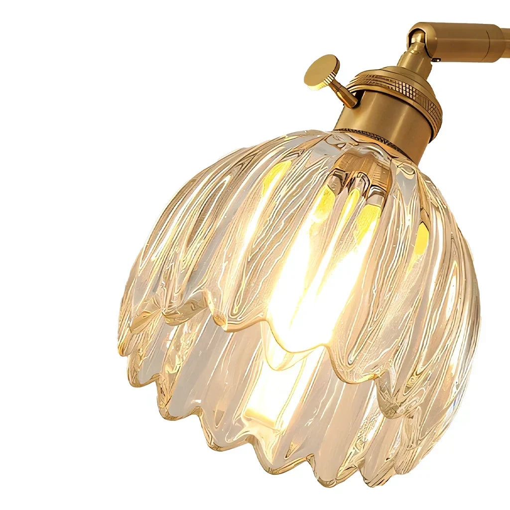Art Deco Wall Sconce Fluted Glass Dome Shade Brass Finish Adjustable Bedroom Lighting