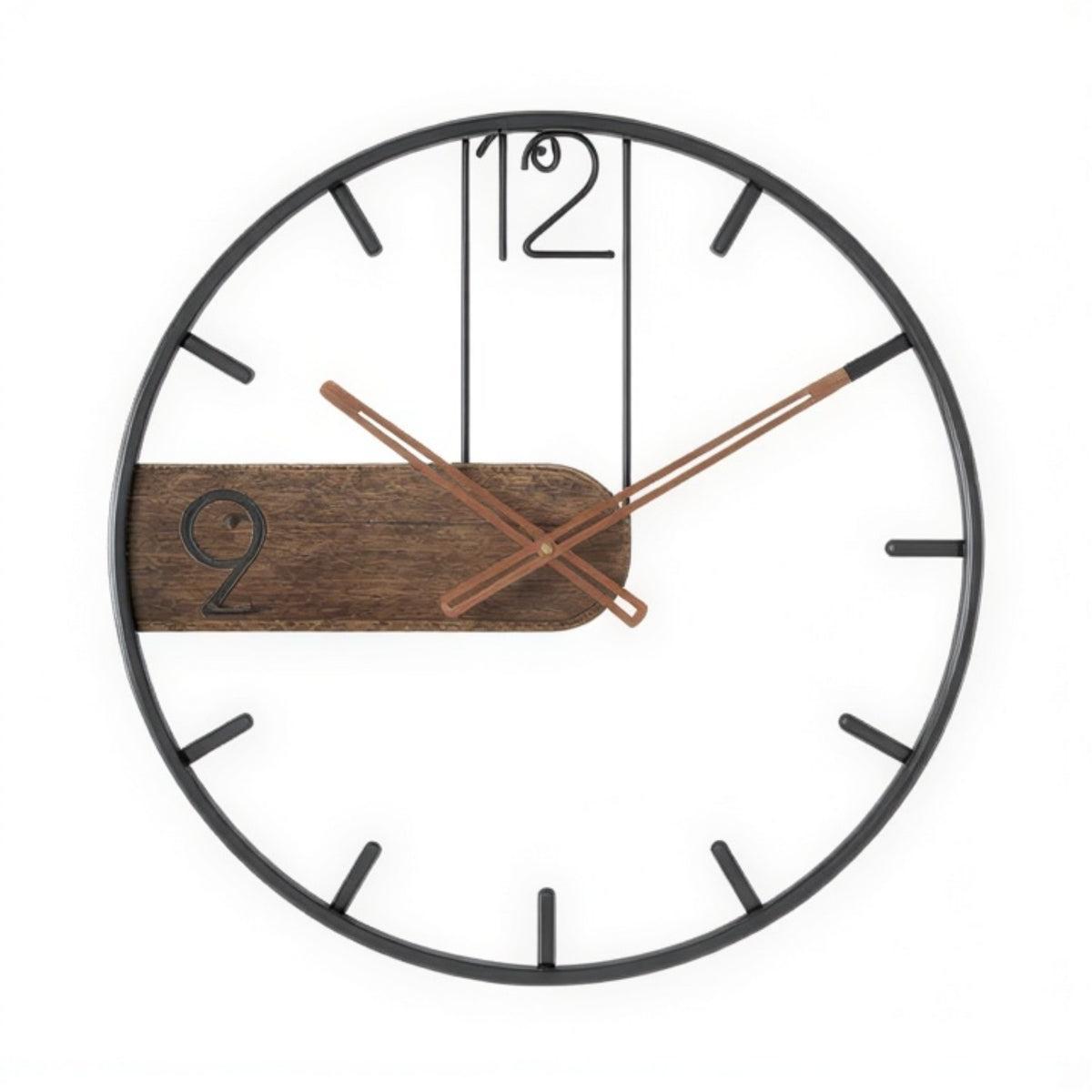 Wall Clock Round Minimalist Wood Composite Metal Frame Silent Home Office Decor
