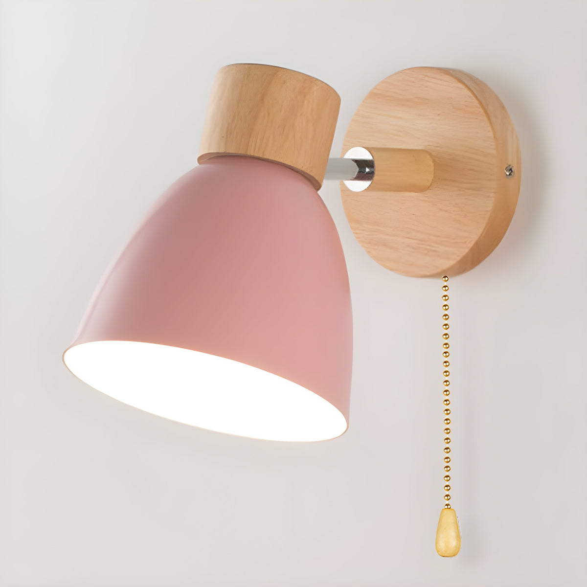 Wall Lamps for Bedroom Wood Nordic Sconce Dome Shade Pull Chain Switch Bedside