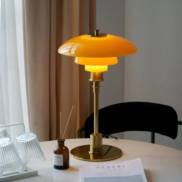 LED Lights for Home Glass Table Lamp Tiered Dome Shade Brass Base Bedside Desk