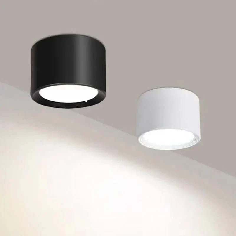 LED Ceiling Light Fixture Round Surface Mount Black Cylinder Downlight Warm White