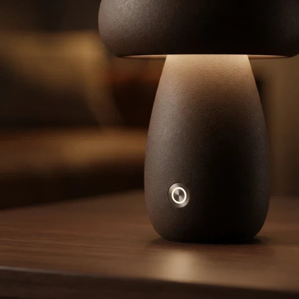 Wooden Mushroom LED Night Light Dome Shade Push Button Bedside Table Lamp Decor