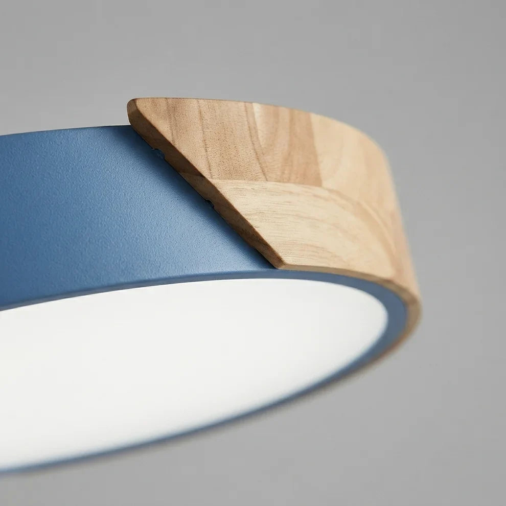 LED Ceiling Lights Wood Accent Round Flush Mount Dimmable Scandinavian Home Lighting