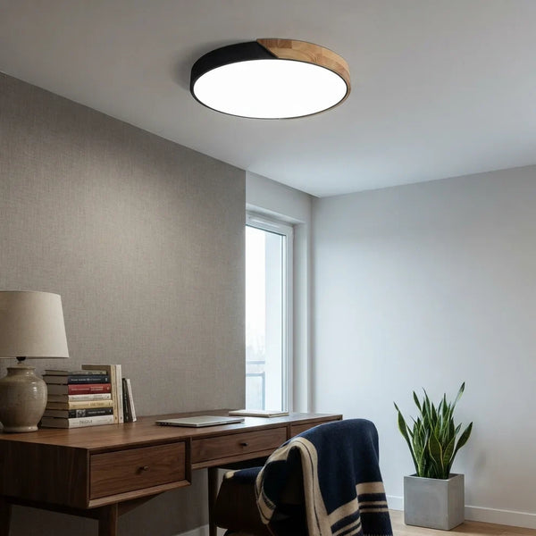 LED Ceiling Lights Wood Accent Round Flush Mount Dimmable Scandinavian Home Lighting