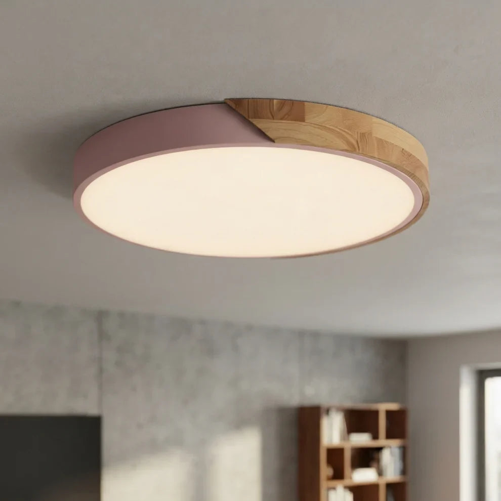 LED Ceiling Lights Wood Accent Round Flush Mount Dimmable Scandinavian Home Lighting