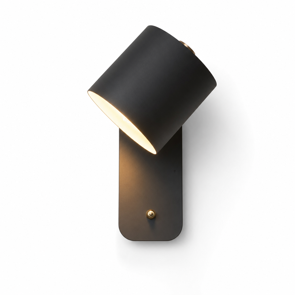 Metal Wall Sconce Adjustable Cylinder Shade Brass Toggle Switch Dimmable Bedside Light