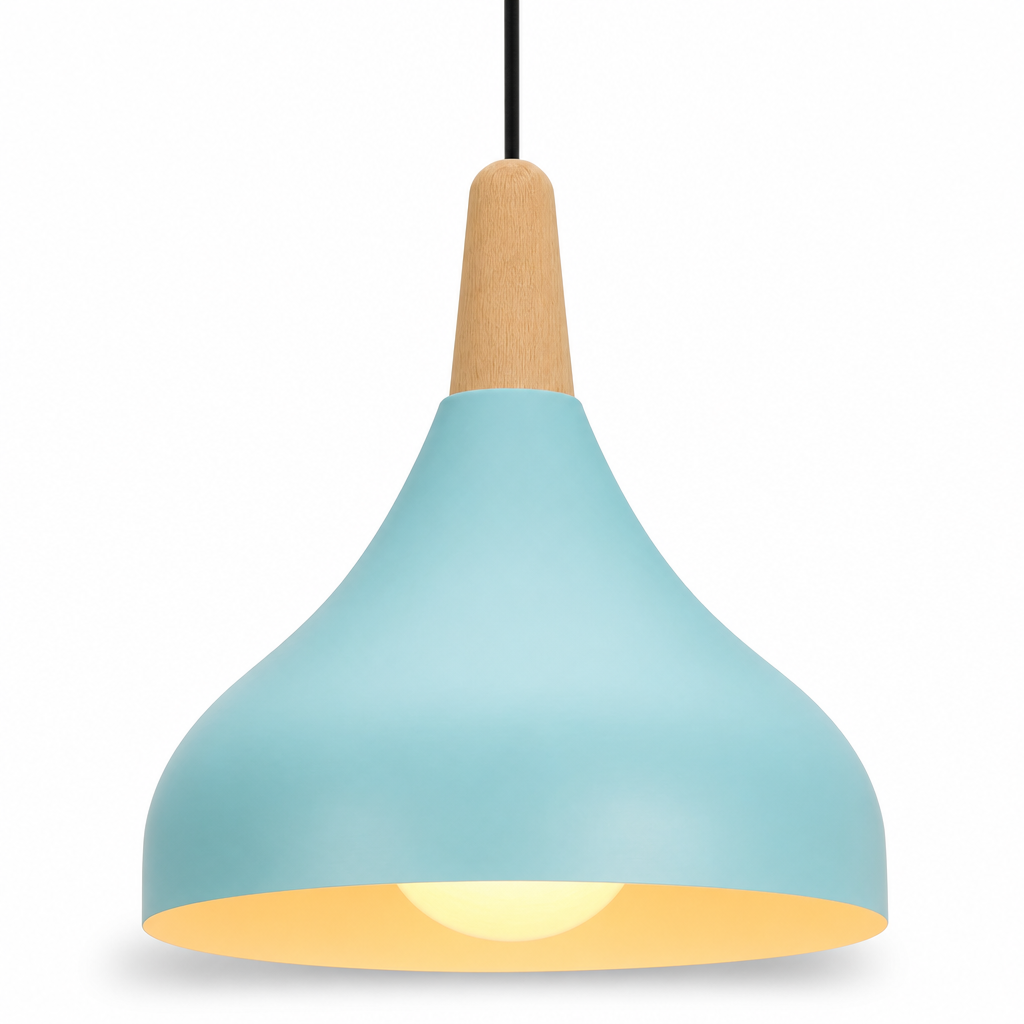 Pendant Ceiling Lights Teardrop Dome Shade Wood Top Hanging Kitchen Island Lighting