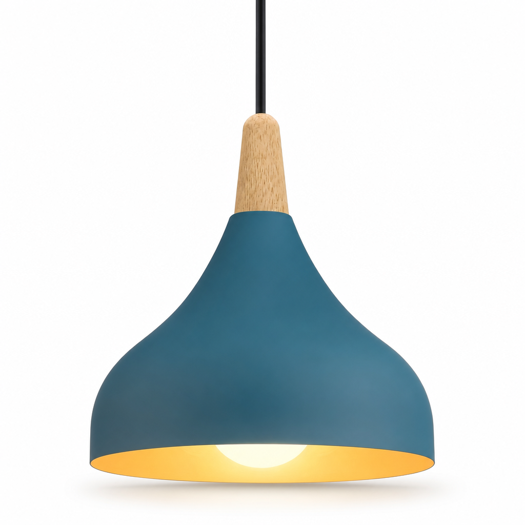 Pendant Ceiling Lights Teardrop Dome Shade Wood Top Hanging Kitchen Island Lighting
